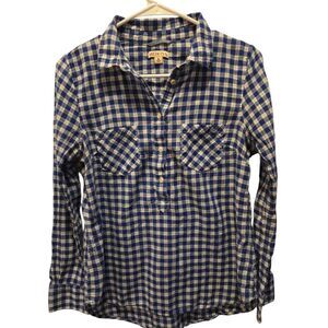 MERONA BUTTON DOWN BLUE AND WHITE CHECKERED BLOUSE SZ M